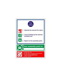 Fire Action Sign, Assembly Point & Instructions, Rigid Plastic