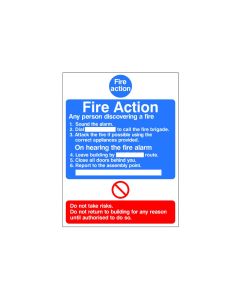 Fire Action Sign, "Any Person Discovering A Fire", Rigid Plastic