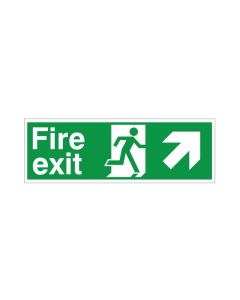 Fire Exit Sign, Up/Right Arrow, Rigid Plastic