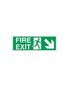 Fire Exit Sign, Down/Right Arrow, Rigid Plastic