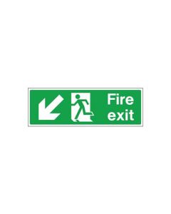 Fire Exit Sign, Down/Left Arrow, Rigid Plastic