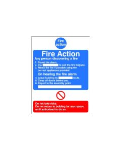 Photoluminescent Fire Action Sign, "Any Person Discovering a Fire", Rigid Plastic