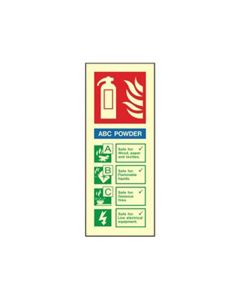 Photoluminescent ABC Powder Fire Extinguisher Sign, Rigid Plastic